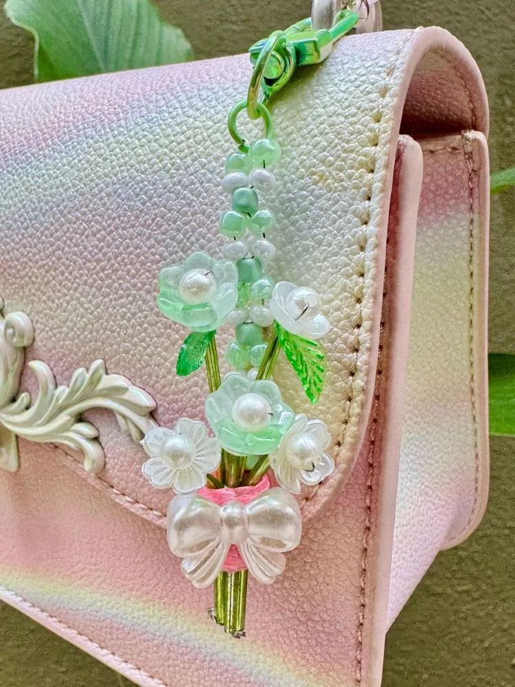 Minted Meadow Charm — handmade mint green flower bag charm by MeShanvi Studio