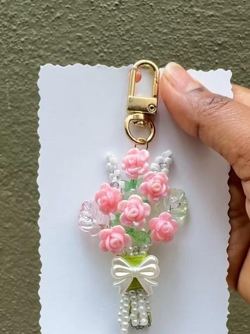 Cherry Blossom Bouquet Charm â handmade soft pink and white rose bouquet keychain by MeShanvi Studio